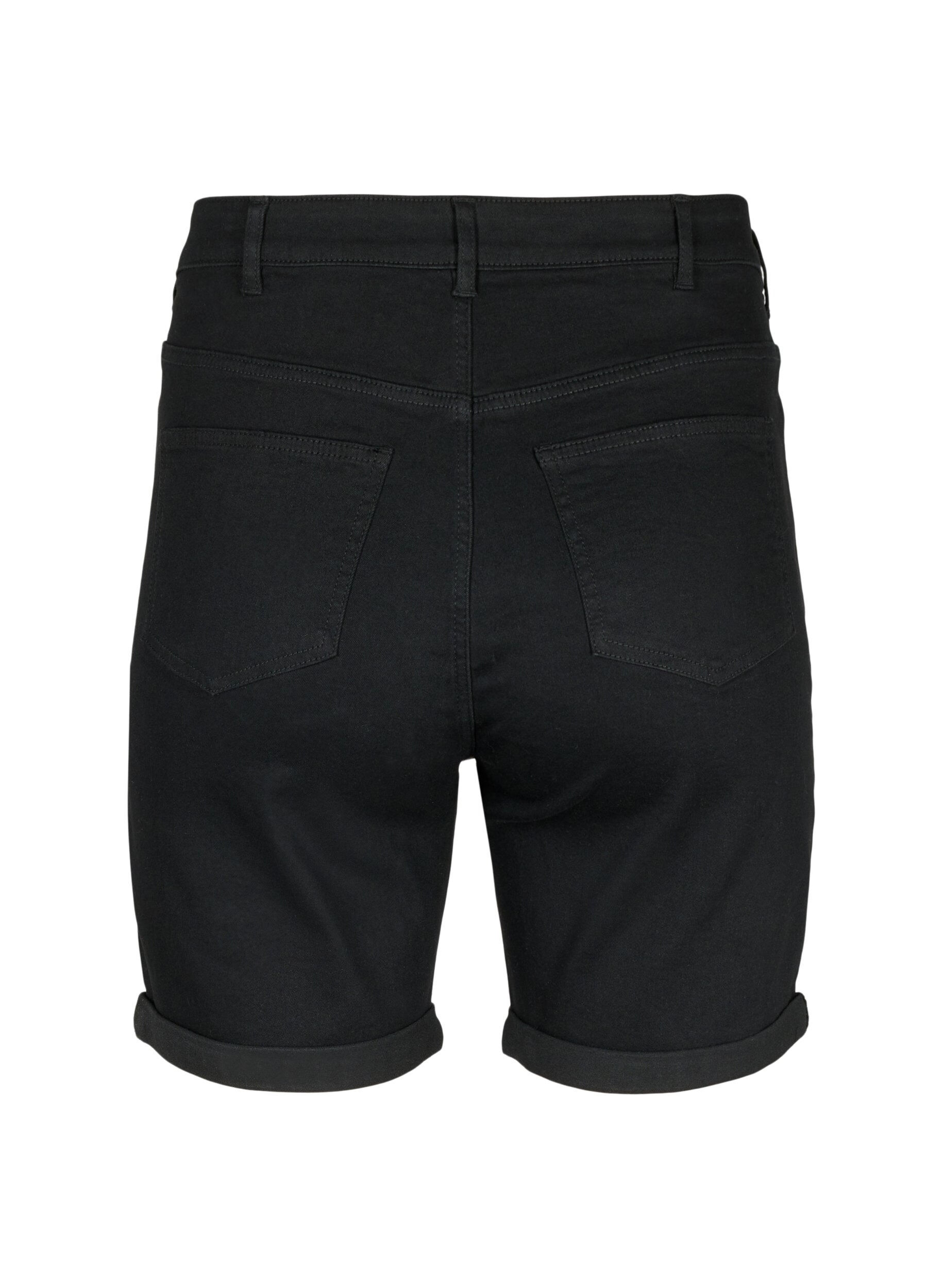Zizzi Eng anliegende Denim-Shorts mit hoher Taille, Black, Packshot image number 1