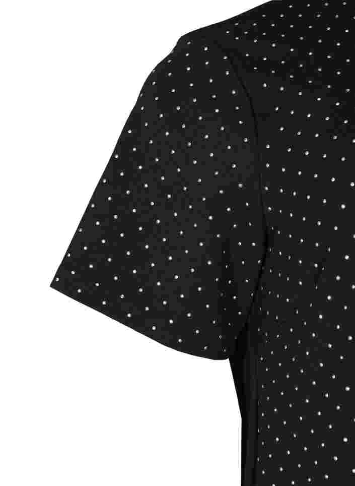 Kurzärmeliges Kleid mit Strasssteinen, Black, Packshot image number 3