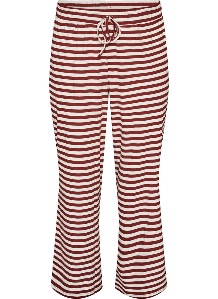 Gestreifte Schlafanzughose mit hoher Taille und weiten Beinen, Rot, Packshot image number 0