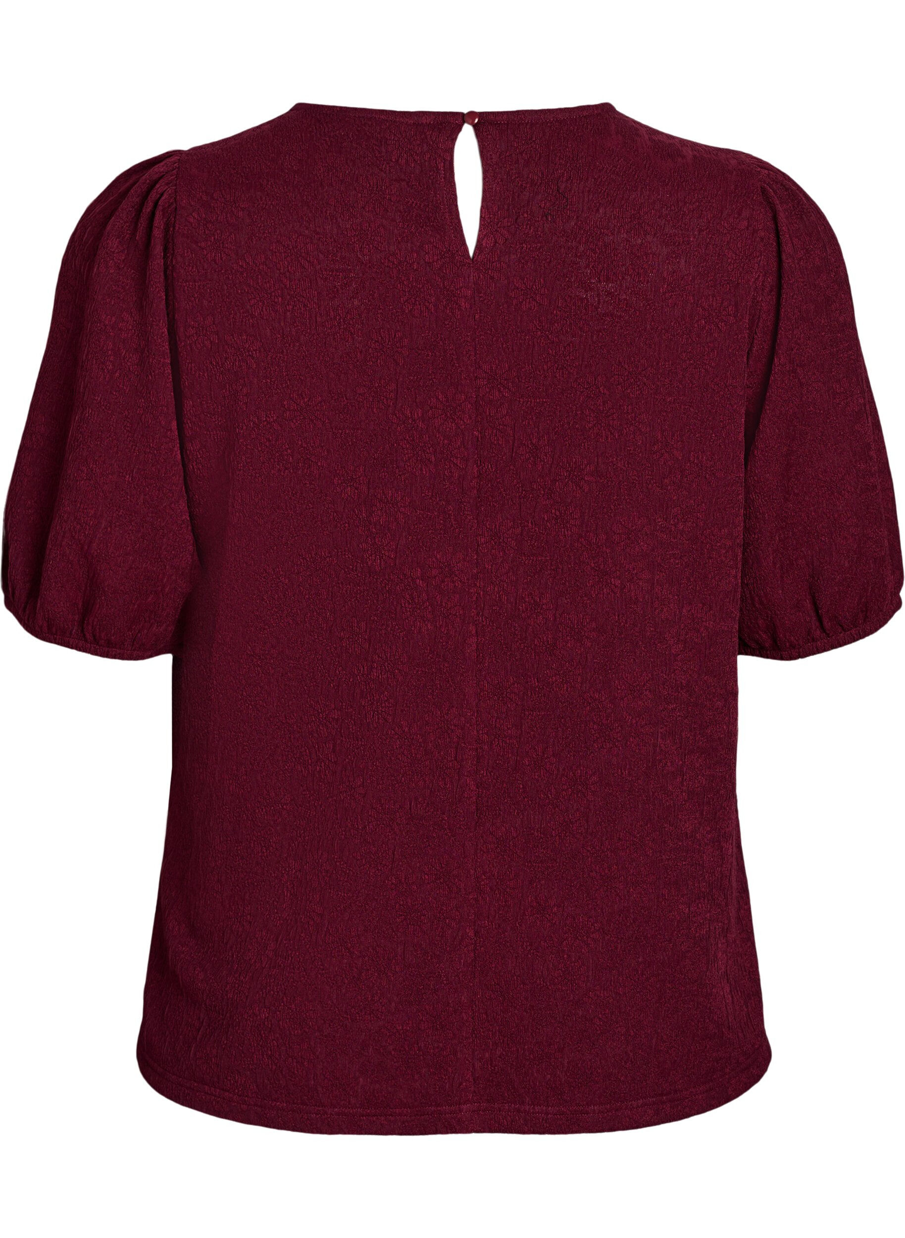 Zizzi Strukturierte Bluse mit kurzen &Auml;rmeln, Dunkles Bordeaux, Packshot image number 1
