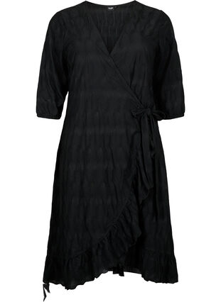 FLASH - 3/4 Ärmel Wrap Kleid, Black, Packshot image number 0