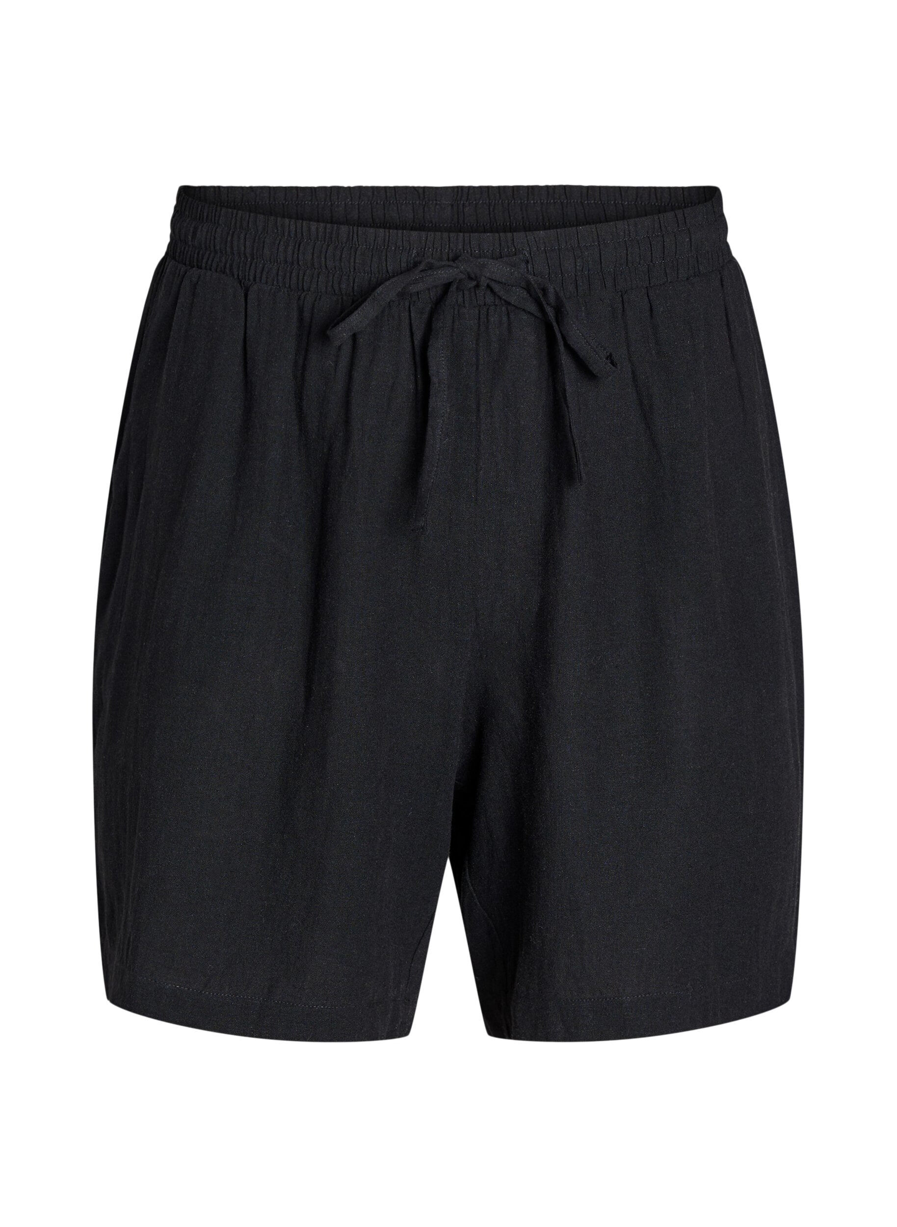 Zizzi Lockere Shorts aus Leinen und Viskose, Schwarz, Packshot image number 0