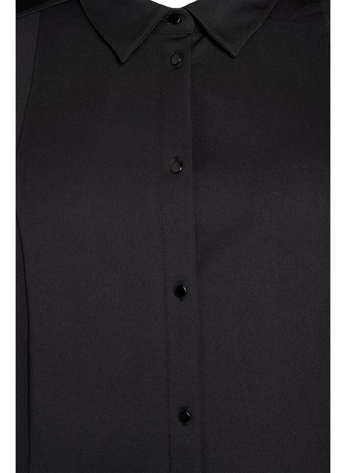 Kurzes Hemdblusenkleid aus Baumwolle mit 3/4-Ärmeln, Schwarz, Packshot image number 2