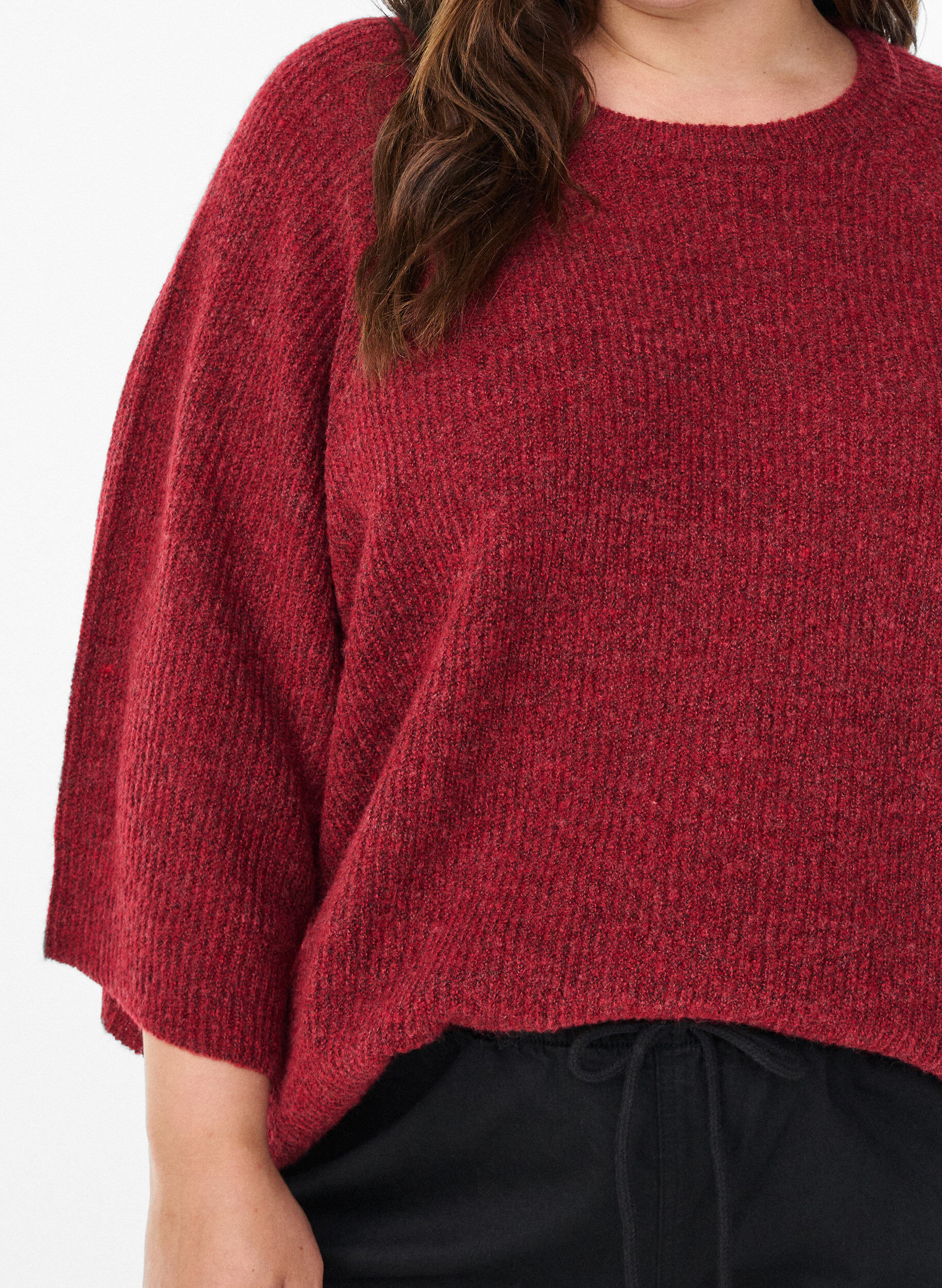 Zizzi Ripppullover mit 3/4-&Auml;rmeln, Rot, Model image number 3
