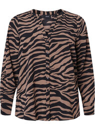 Hemd mit V-Ausschnitt und Zebradruck, Black/Brown Zebra, Packshot