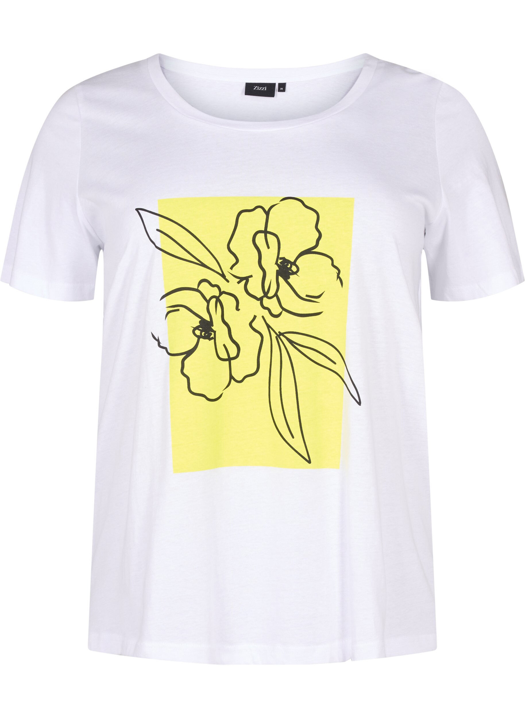 Zizzi Baumwoll-T-Shirt mit Motiv, B. White w. Sulphur, Packshot image number 0