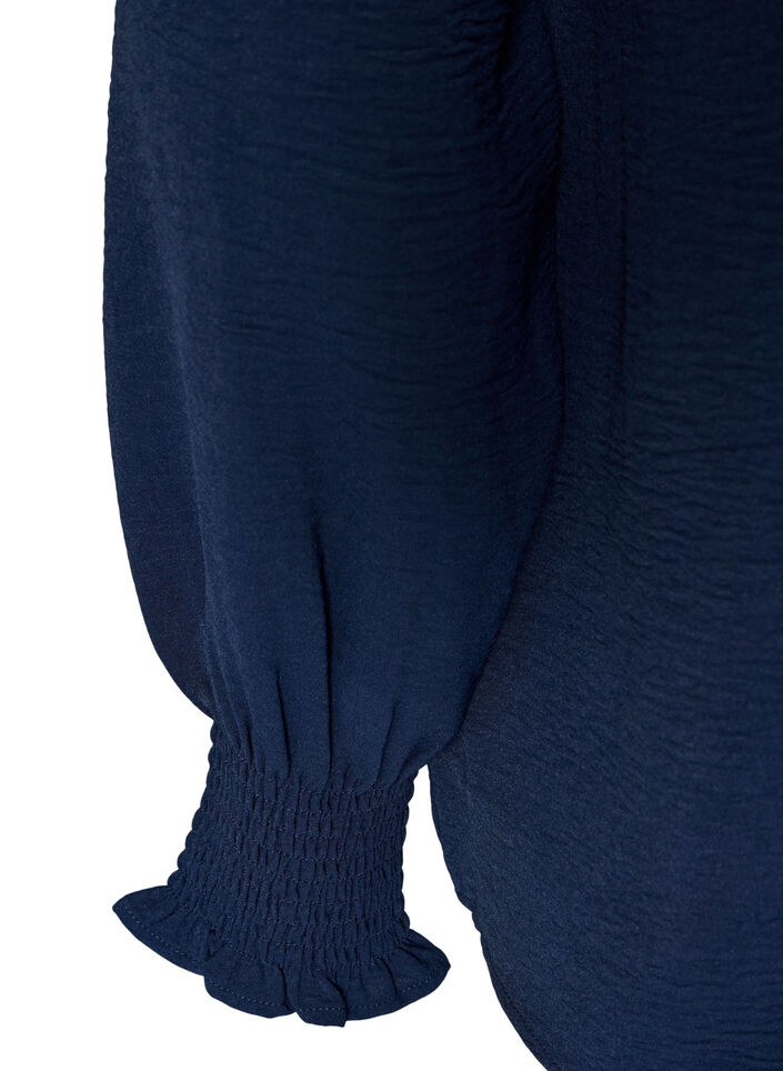 Bluse mit Smockb&uuml;ndchen und V-Ausschnitt, Blau, Packshot image number 3