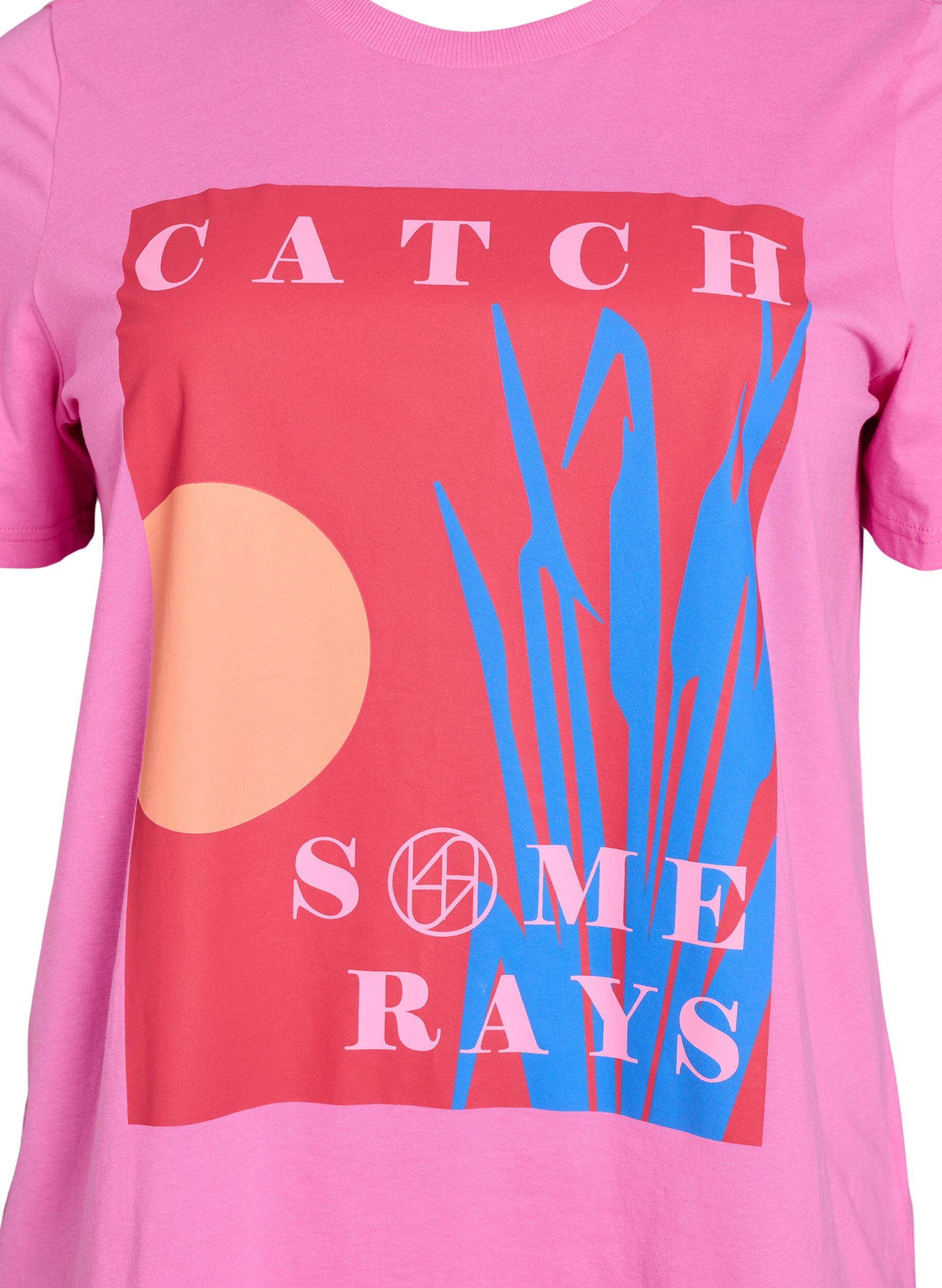 Zizzi T-Shirt mit einem grafischen Sommermotiv, Pink, Packshot image number 2