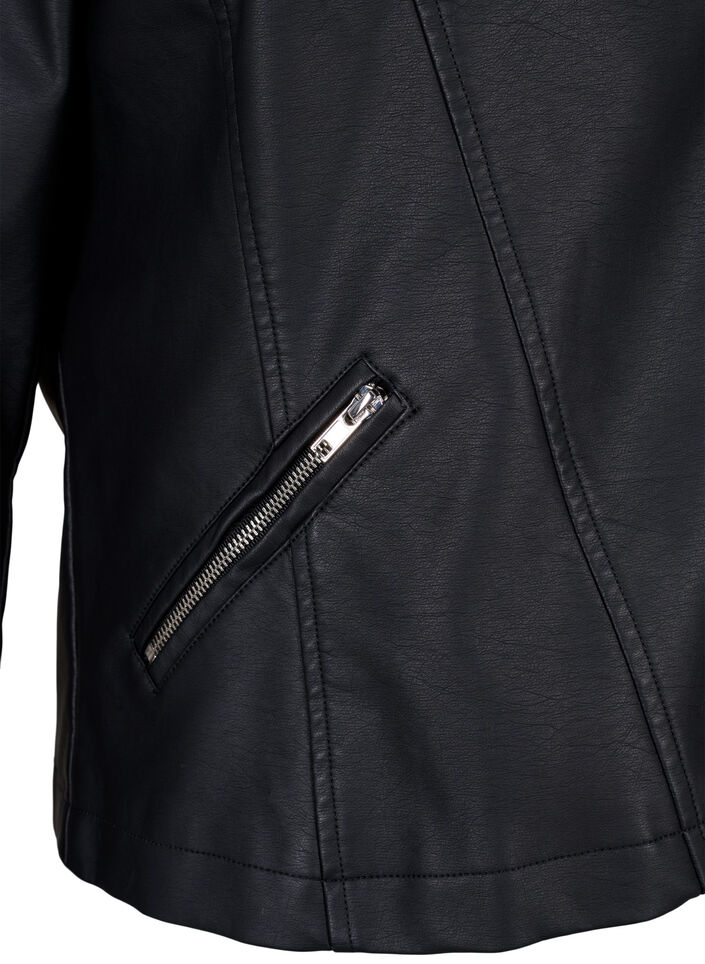 Imitierte Leder Biker Jacke, Schwarz, Packshot image number 3