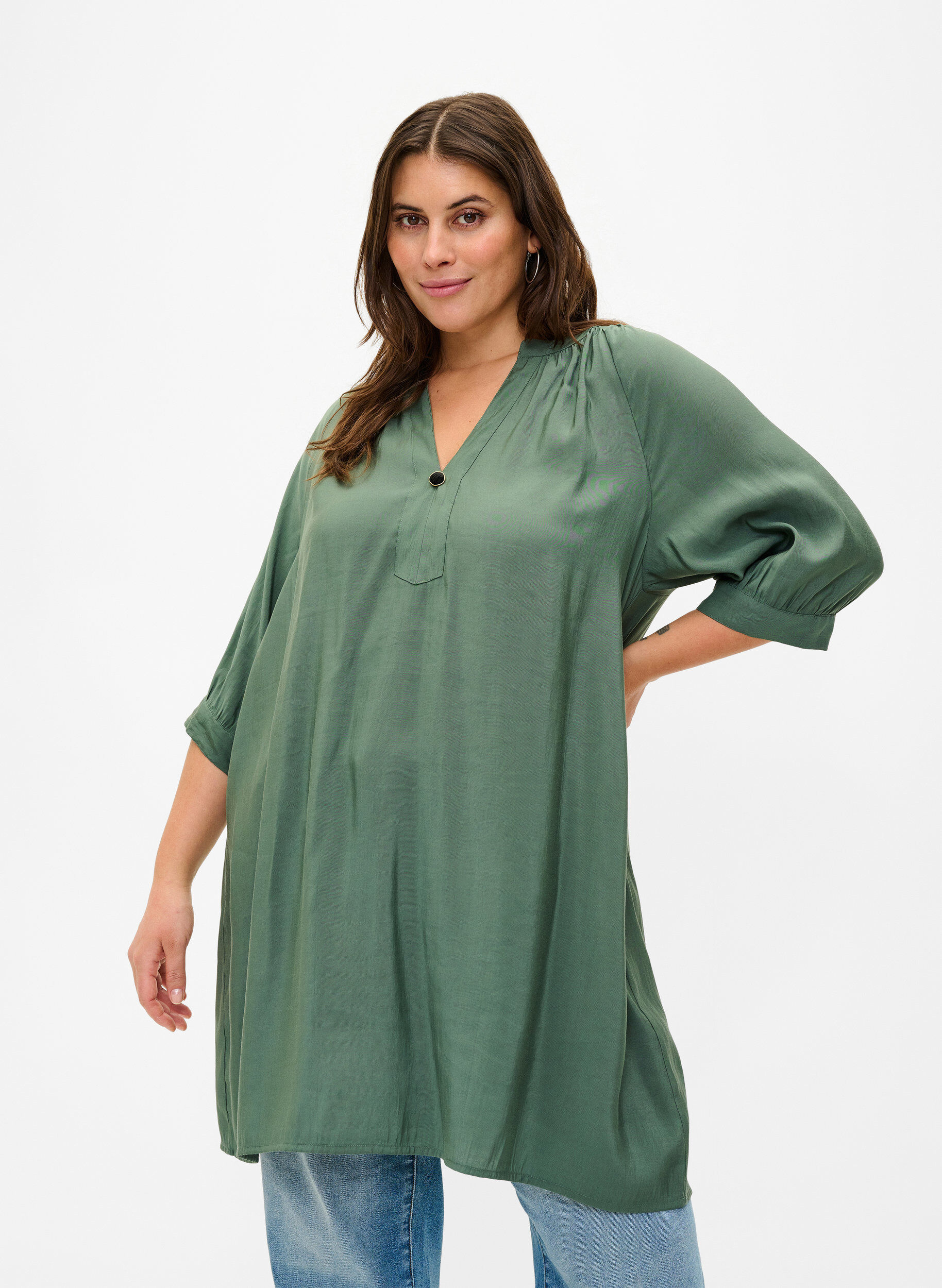 Zizzi Visa-Tunic mit 3/4 Pantoletten, Duck Green, Model image number 0