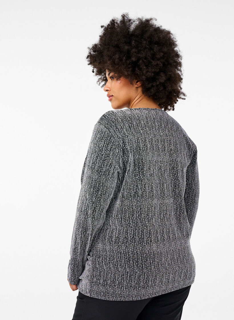 Glitzer-Party-Top mit Wickeloptik, Schwarz, Model image number 2