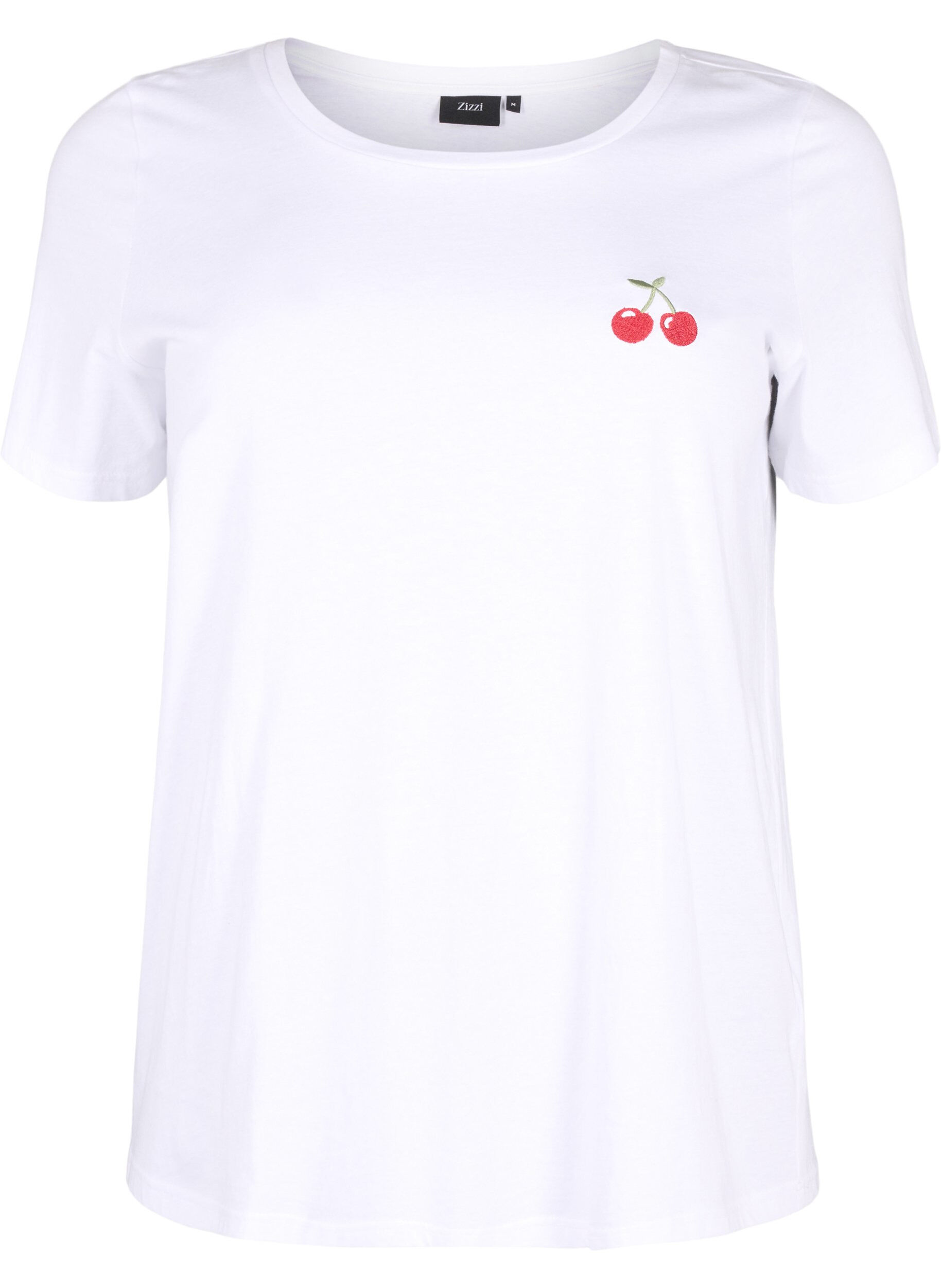 Zizzi T-Shirt aus Baumwolle mit aufgestickter Kirsche, B.White CherryEMB., Packshot image number 0