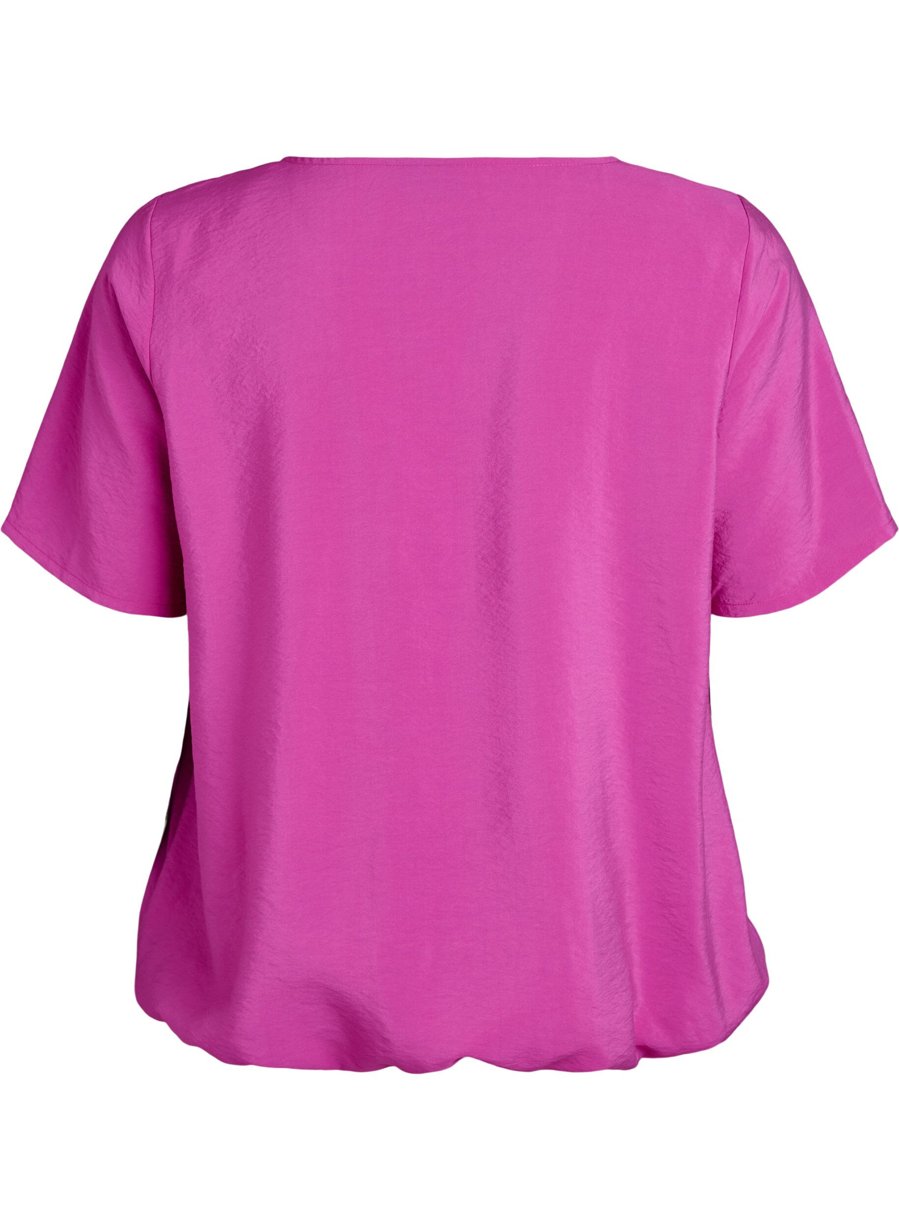 Zizzi Bluse mit kurzen &Auml;rmeln und elastischem Saum, Pink, Packshot image number 1