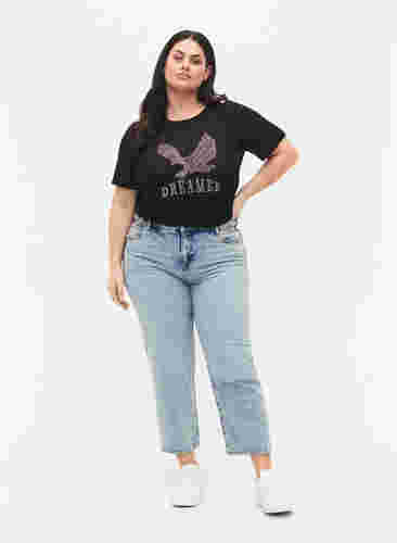 T-Shirt mit Nieten und Rundhalsausschnitt, Black, Model image number 3