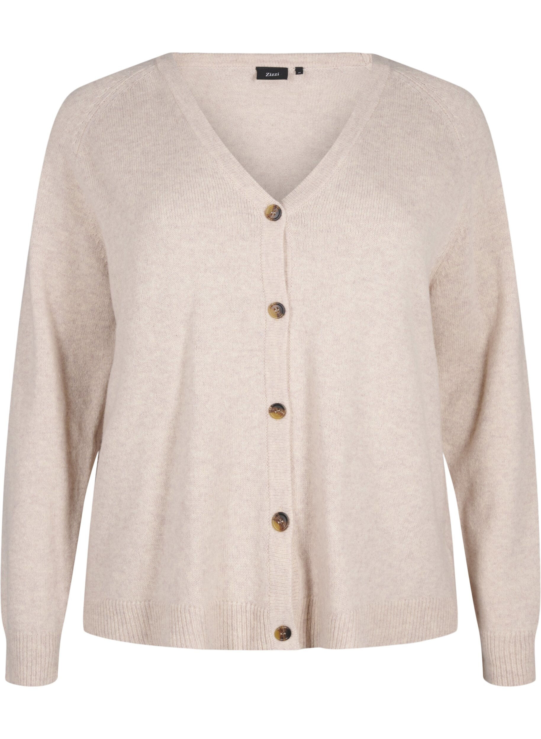 Zizzi Strickjacke aus Merinowolle, Pumice Stone Mel., Packshot image number 0