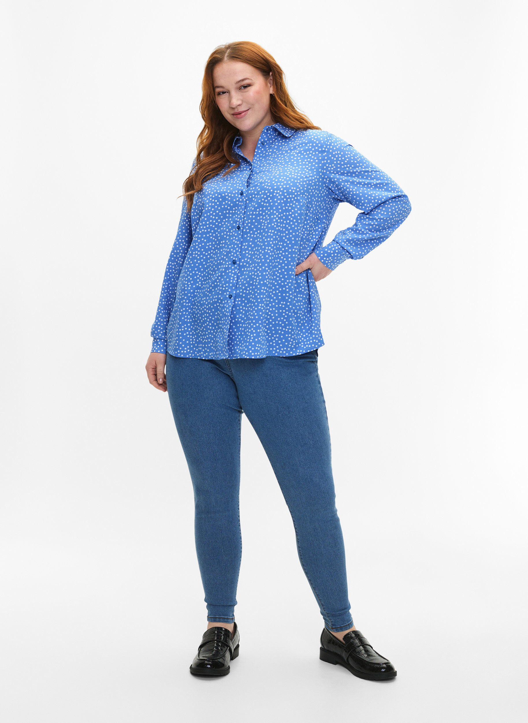 Zizzi FLASH &ndash; Hemd mit Tupfen, Marina White Dot, Model image number 2