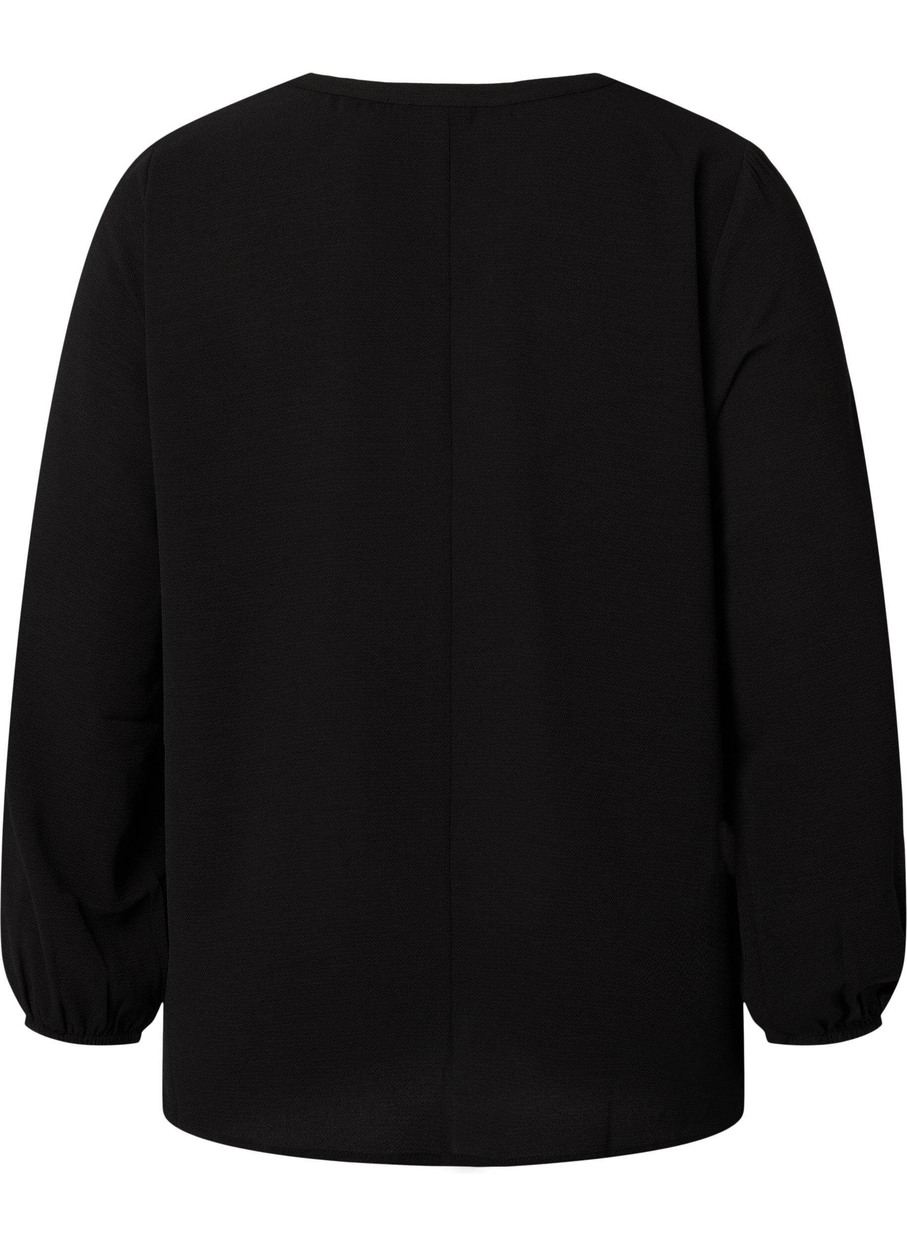 Zizzi Unifarbene Bluse mit V-Ausschnitt, Black, Packshot image number 1