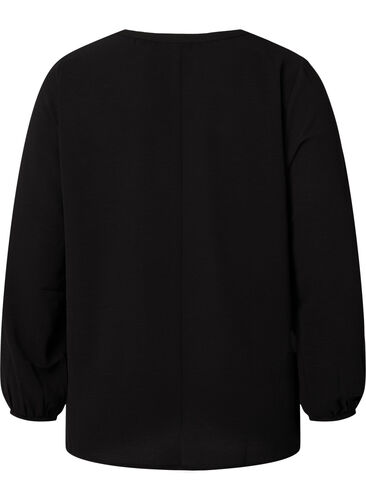 Unifarbene Bluse mit V-Ausschnitt, Black, Packshot image number 1
