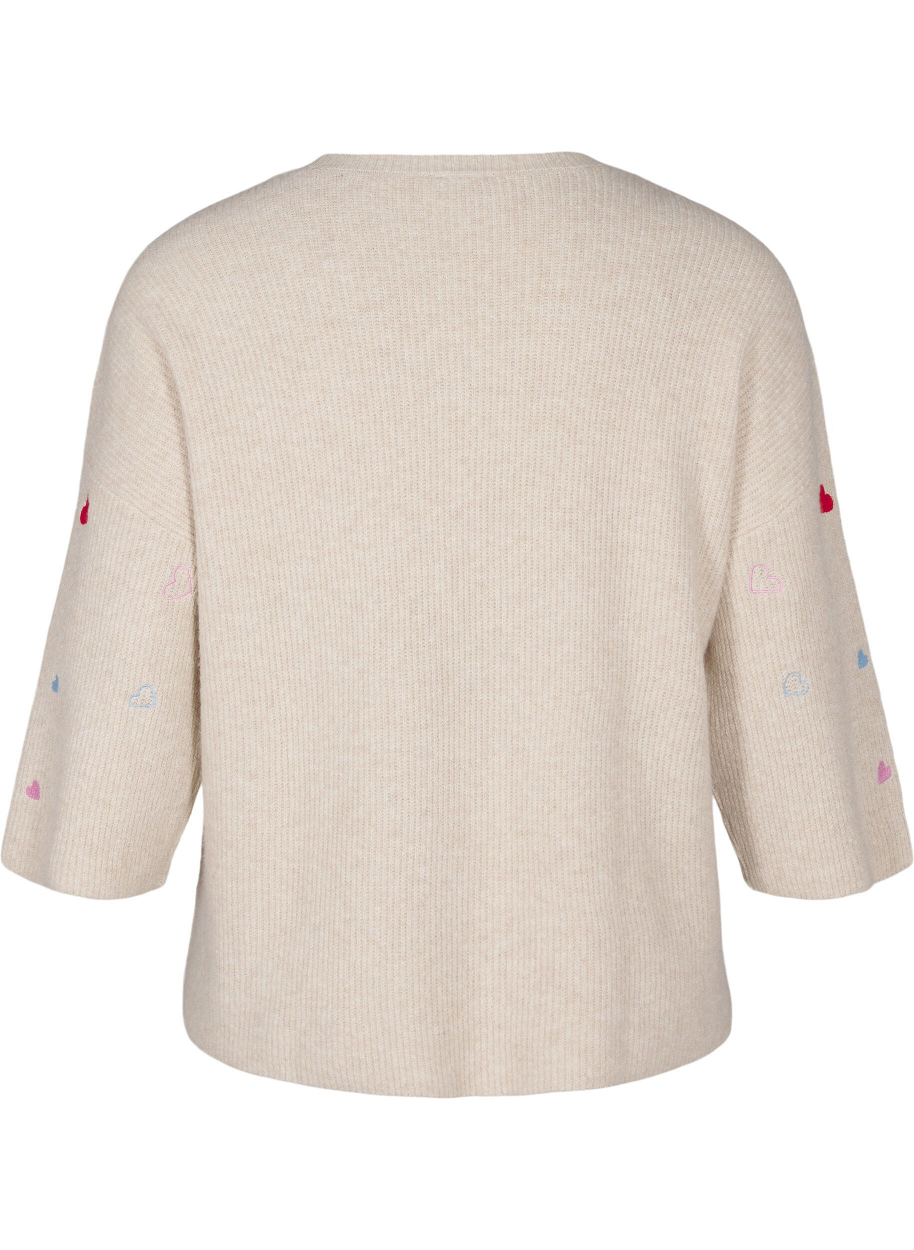 Zizzi Strickbluse mit Herzen und 3/4-&Auml;rmeln, Beige, Packshot image number 1