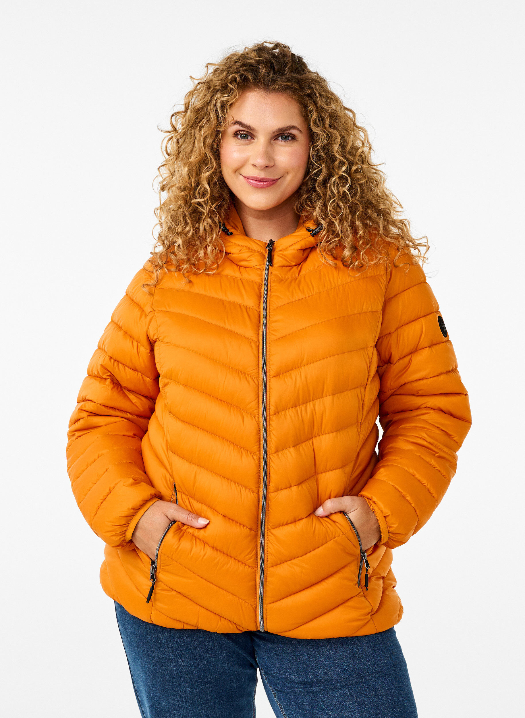 Leichte Jacke mit Kapuze, Orange, Model