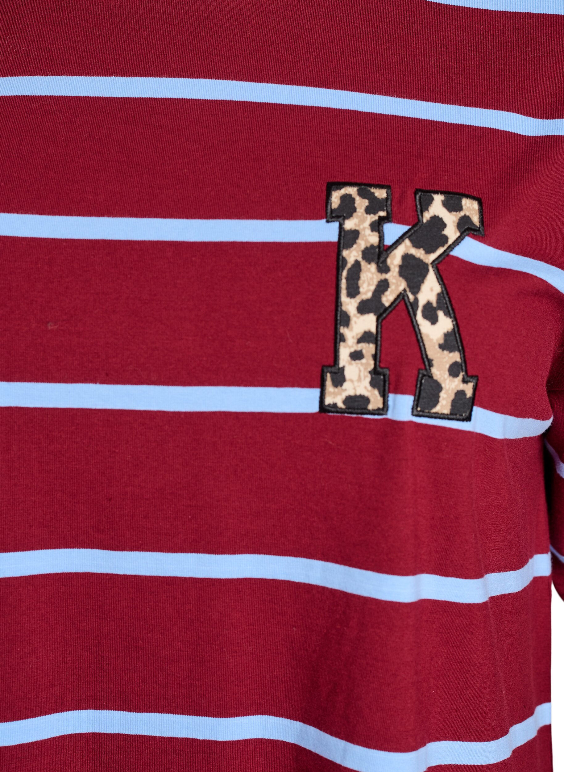 Zizzi T-Shirt mit Streifen und Leoparden-Detail, Rot, Packshot image number 2