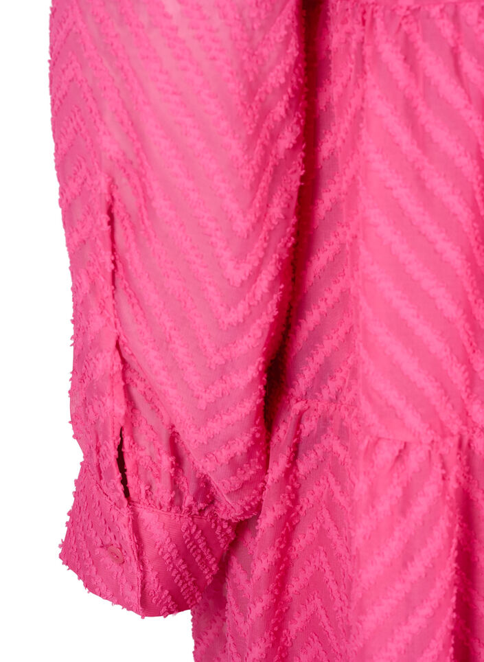 Strukturiertes kurzes Kleid mit Rüschenkragen, Magenta, Packshot image number 3