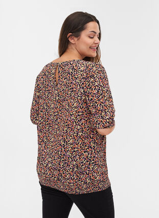 Bedruckte Bluse mit Smock und 3/4-Ärmeln, Ditsy Flower AOP, Model image number 1