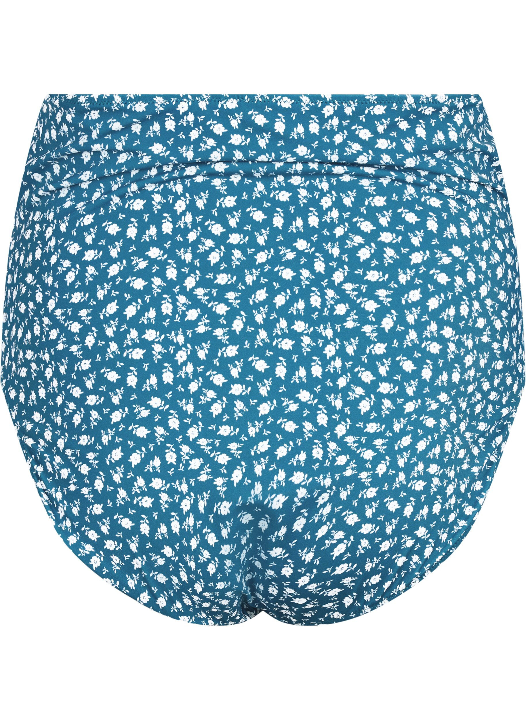 Zizzi Extra hoch taillierte Bikini-Hose mit Blumenprint, Petrol, Packshot image number 1