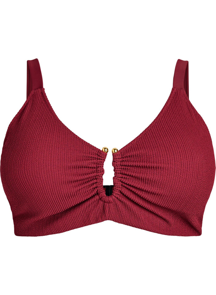 Strukturiertes Bikini Top mit Golddetail, Rot, Packshot image number 0