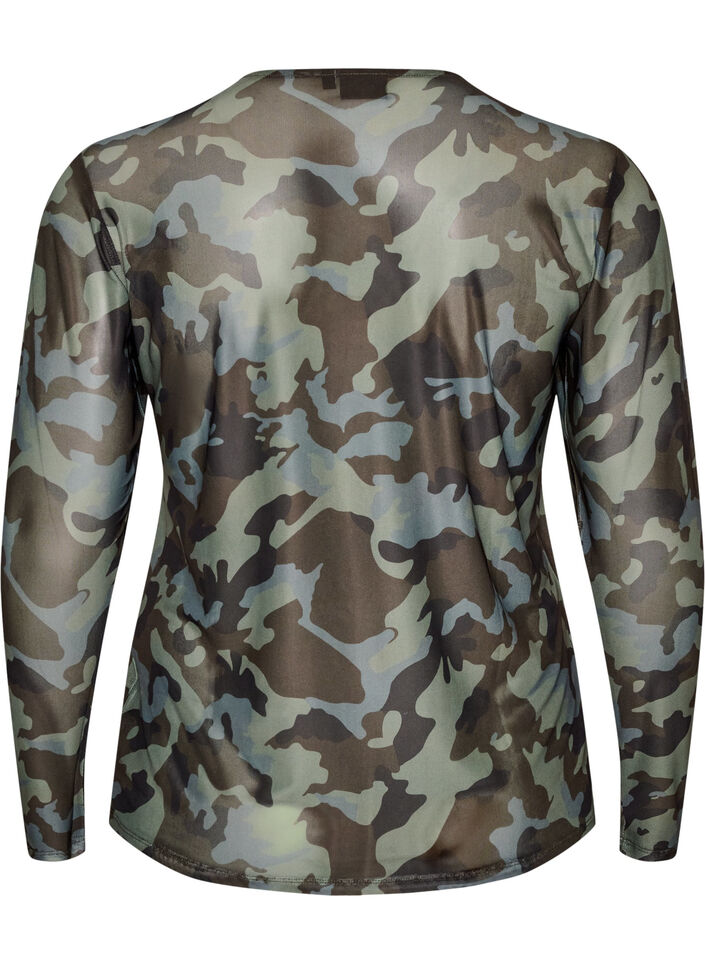 Bluse aus Mesh mit Print, Gr&uuml;n, Packshot image number 1