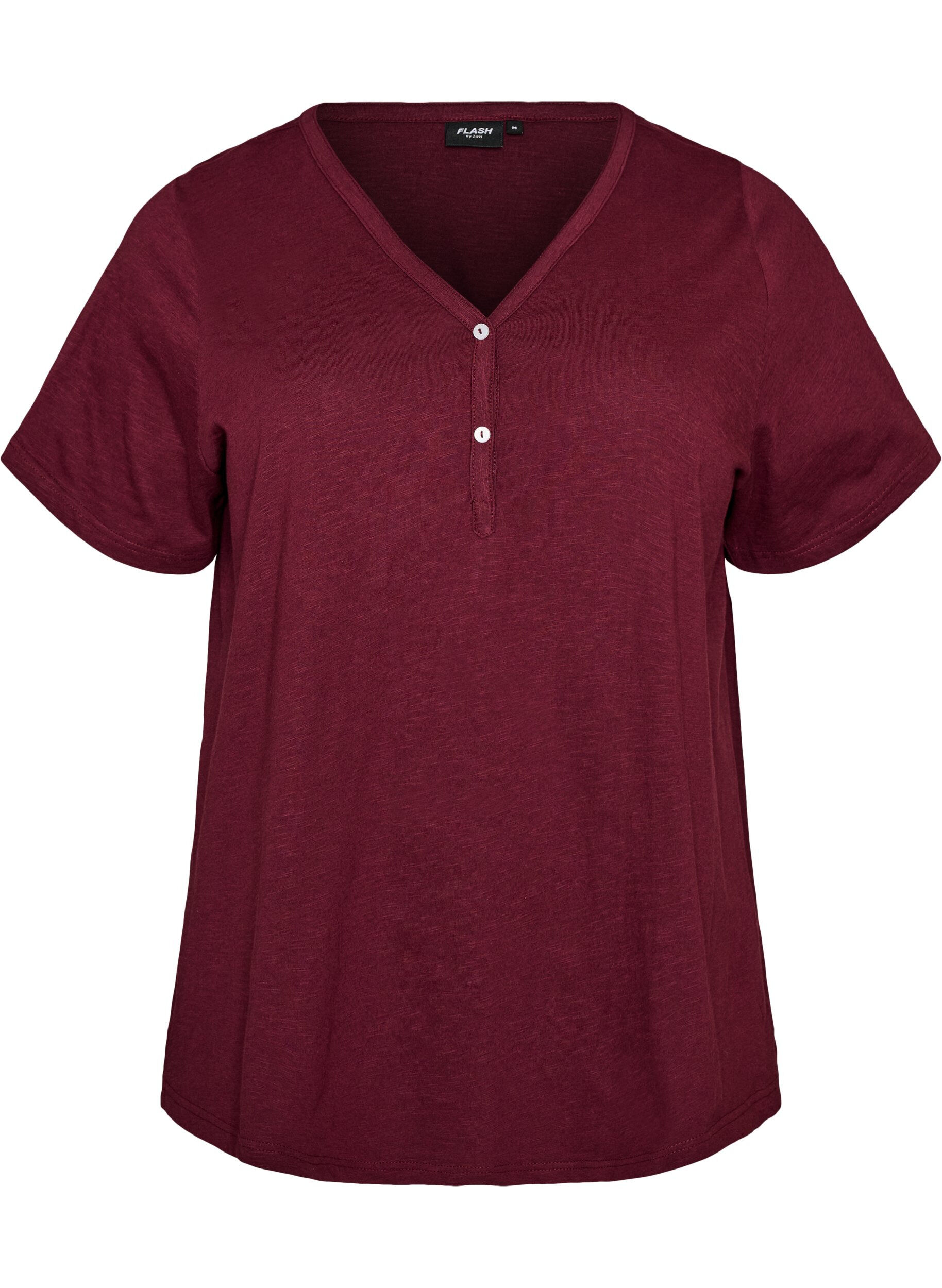 ZizziT-Shirt mit Knopfleiste, Dunkles Bordeaux, Packshot image number 0