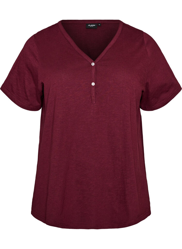 T-Shirt mit Knopfleiste, Dunkles Bordeaux, Packshot image number 0