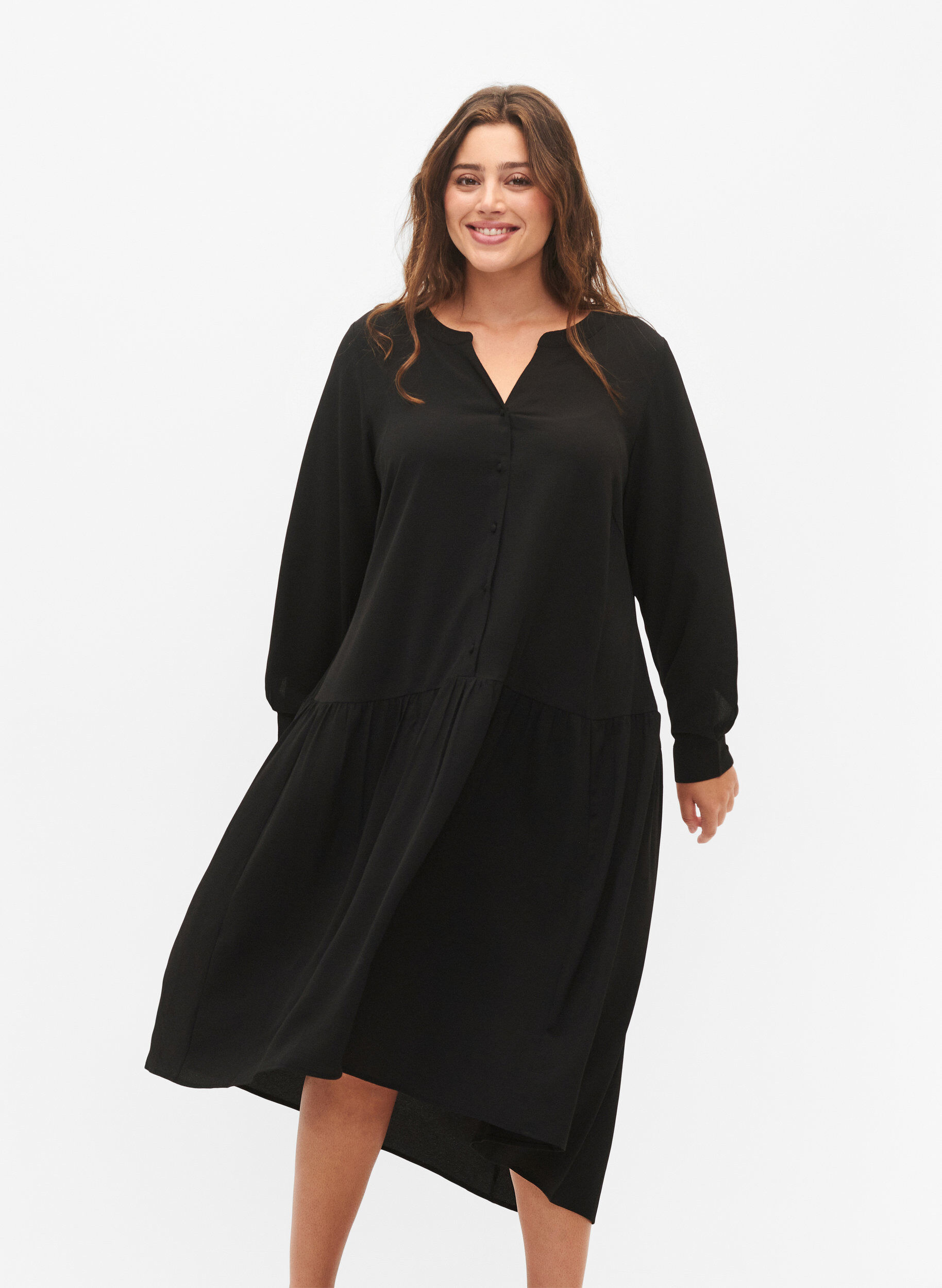 Zizzi Midi-Kleid mit langen &Auml;rmeln, Black, Model image number 2