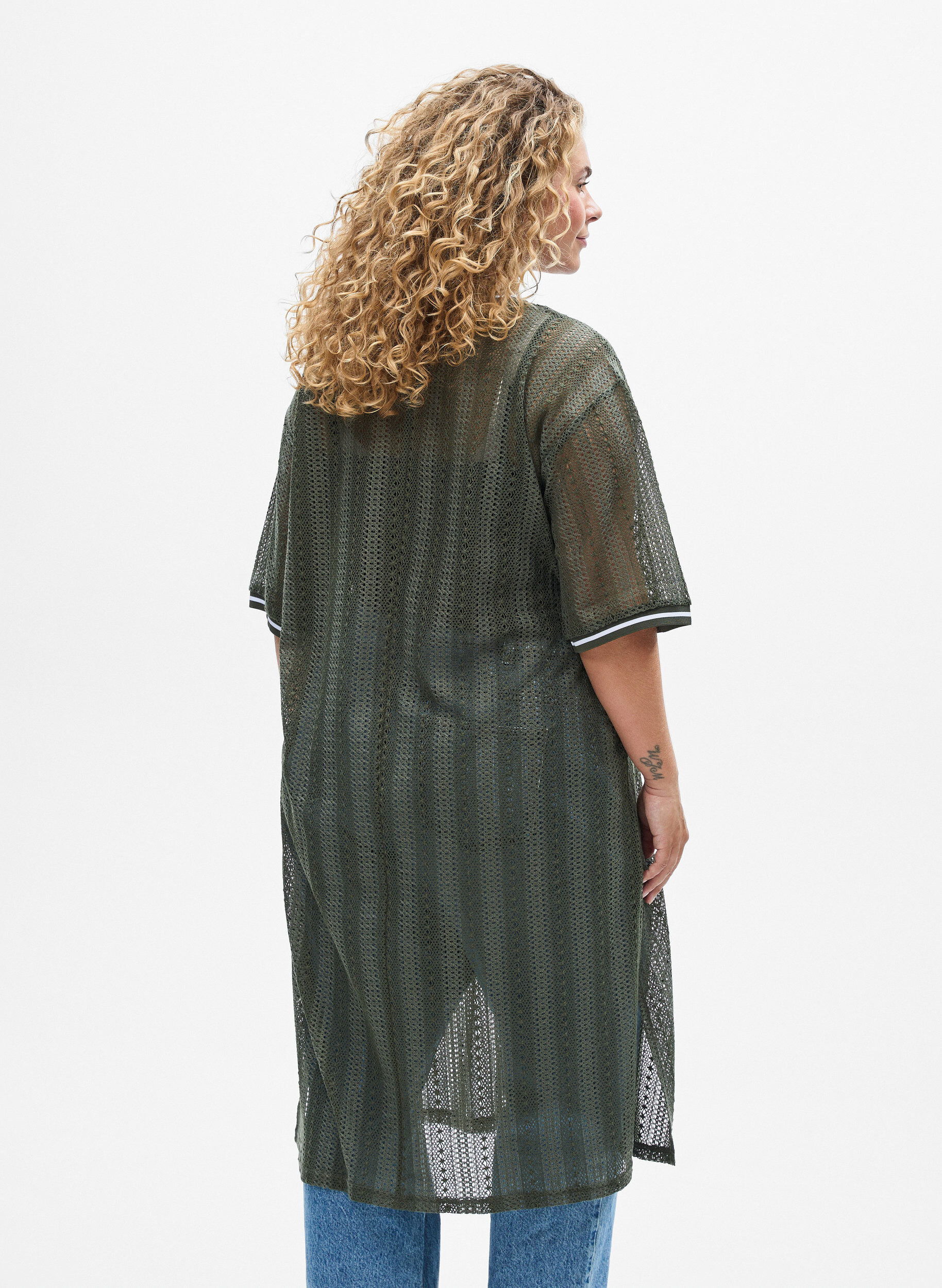 Zizzi Midikleid aus Spitze mit kurzen &Auml;rmeln, Gr&uuml;n, Model image number 1