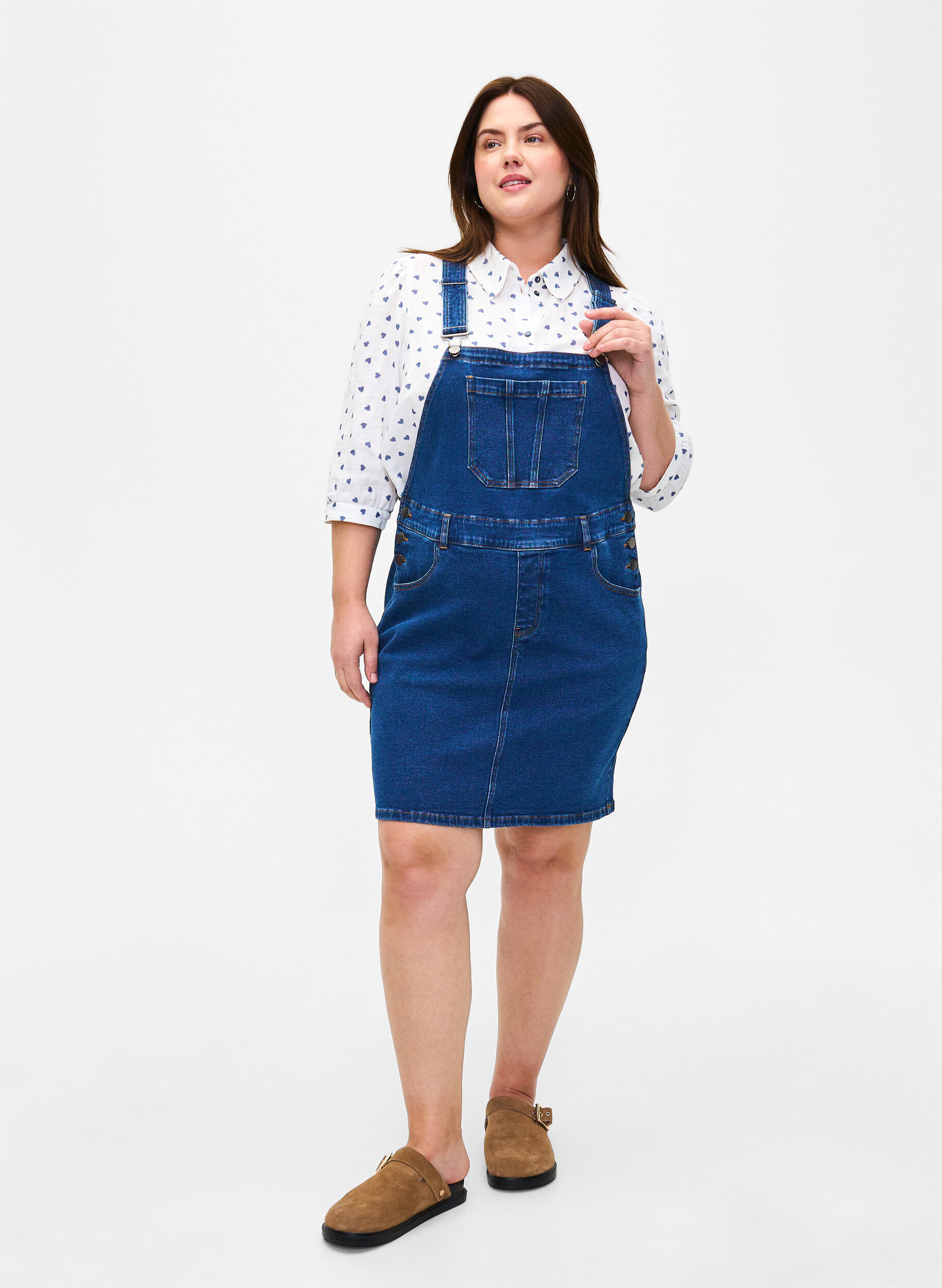 Zizzi Denim Dungarees Kleid, Blau, Model image number 1