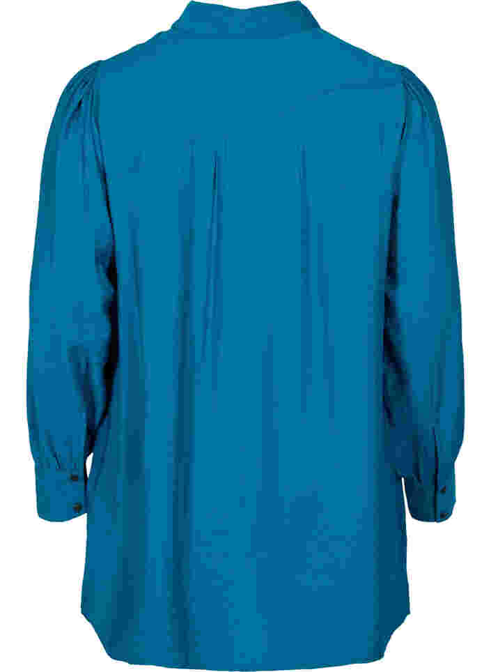 Lange einfarbige Hemdbluse aus Viskosemischung, Moroccan Blue, Packshot image number 1
