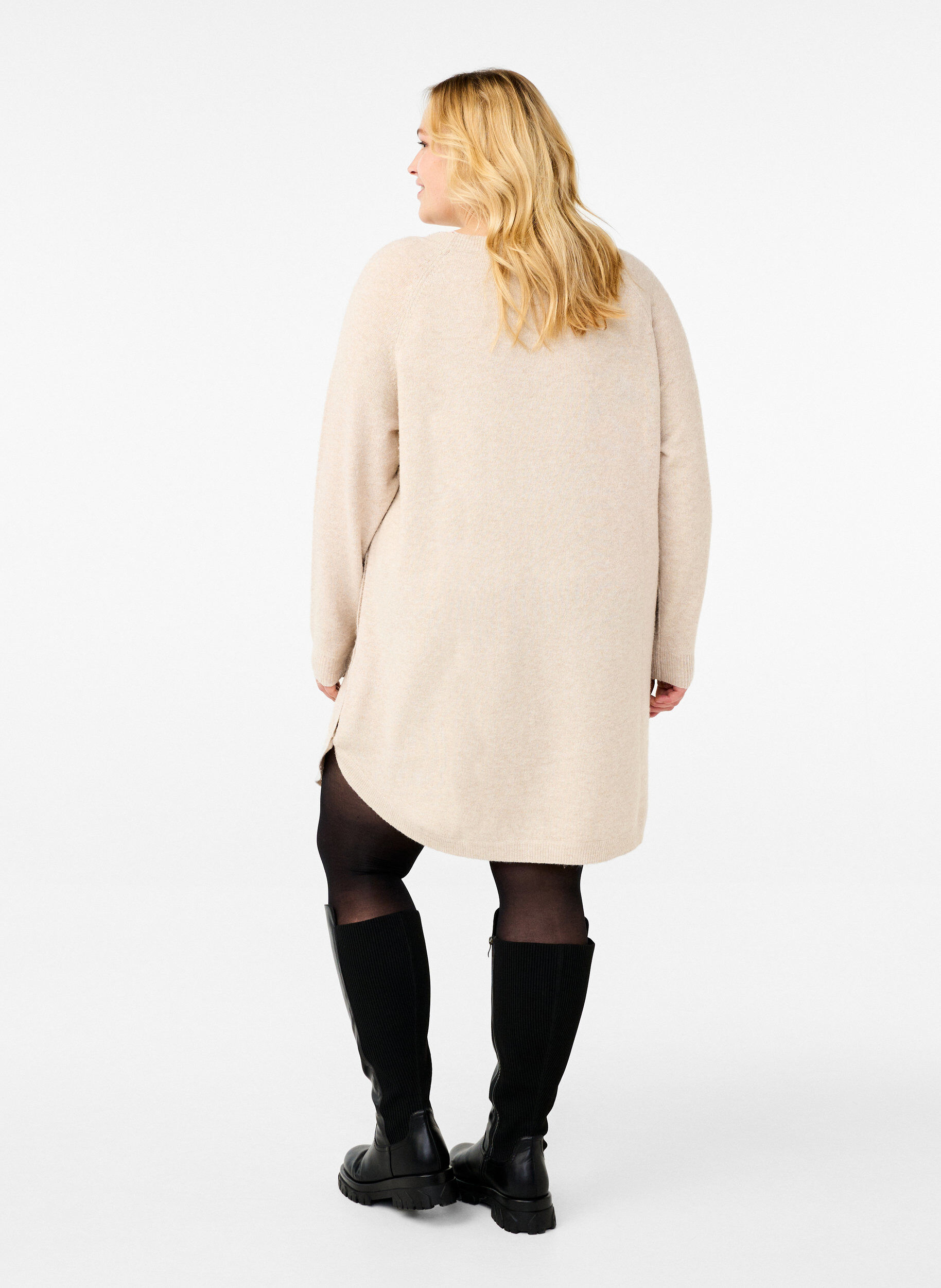 Zizzi Melange-Strickkleid mit Kn&ouml;pfen, Pumice Stone Mel., Model image number 1