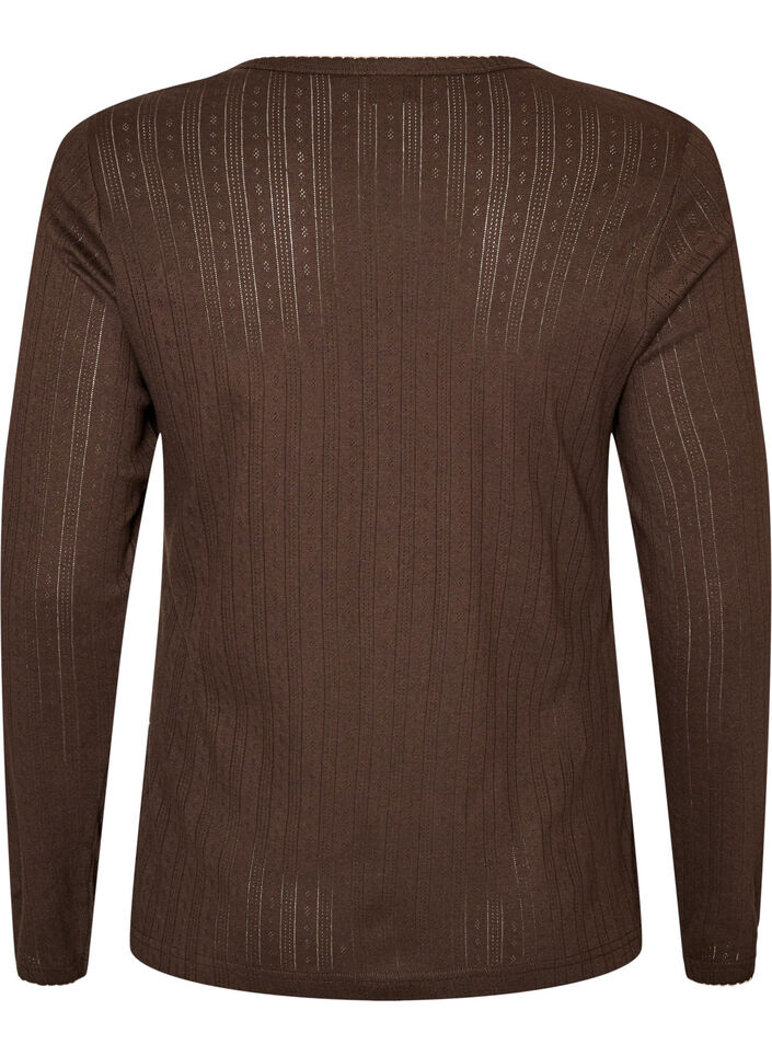 Pyjamaoberteil aus Bio-Baumwolle mit Lochstickerei, Braun, Packshot image number 1