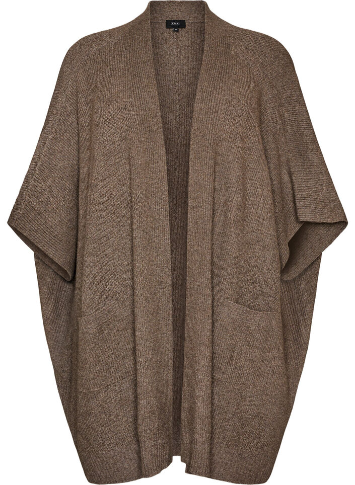 Strickjacke mit offener Vorderseite und weiten &Auml;rmeln, Braun, Packshot image number 0