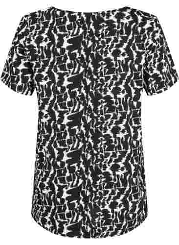 FLASH - Bluse mit kurzen Ärmeln und Print, Black White AOP, Packshot image number 1