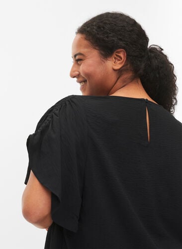 Kurzärmelige Bluse mit Falten, Black, Model image number 2