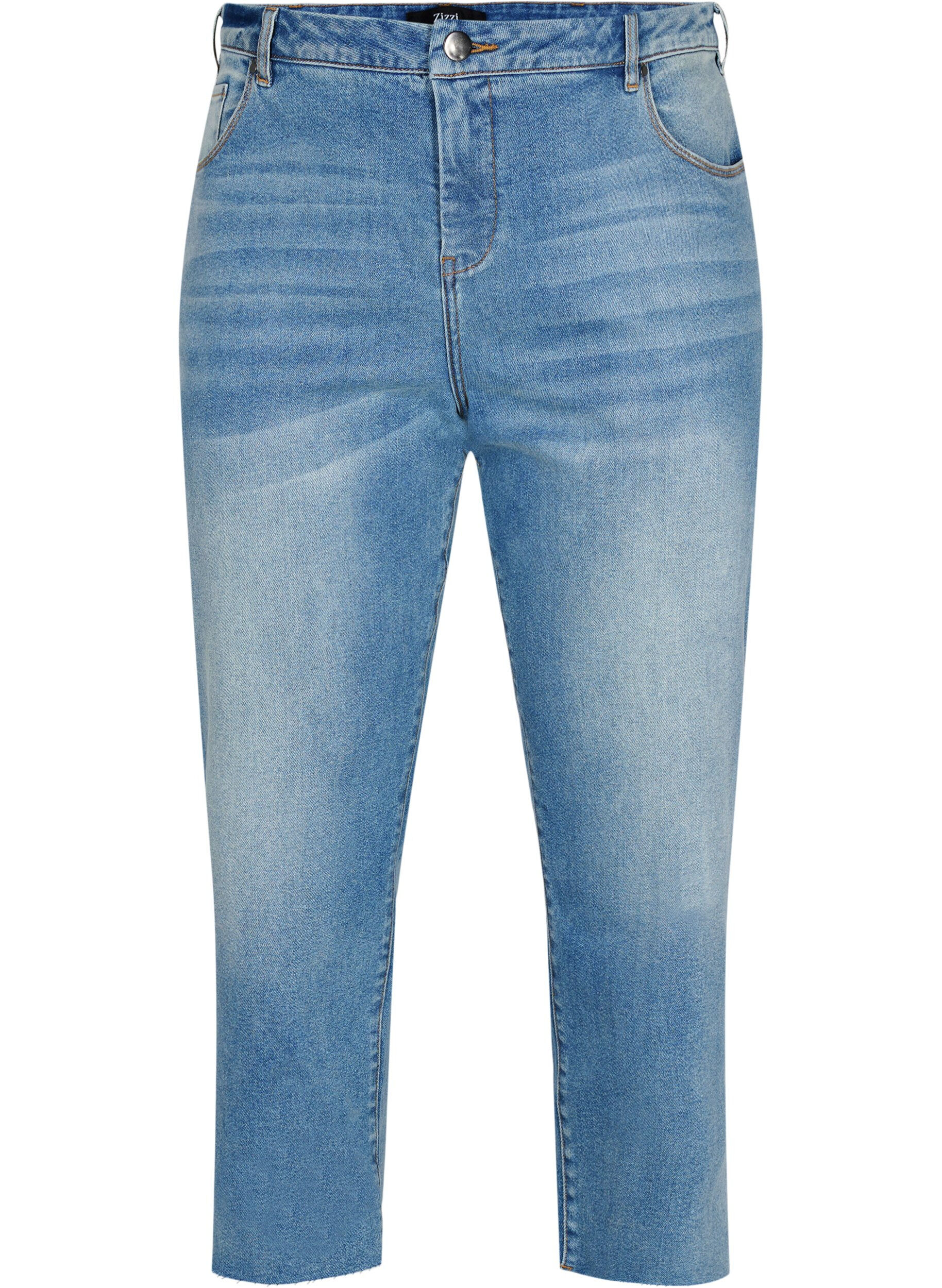 7/8-Jeans mit Fransensaum und hoher Taille