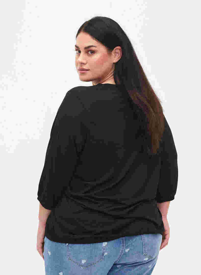 Einfarbige Bluse mit 3/4-Ärmel, Black, Model image number 1