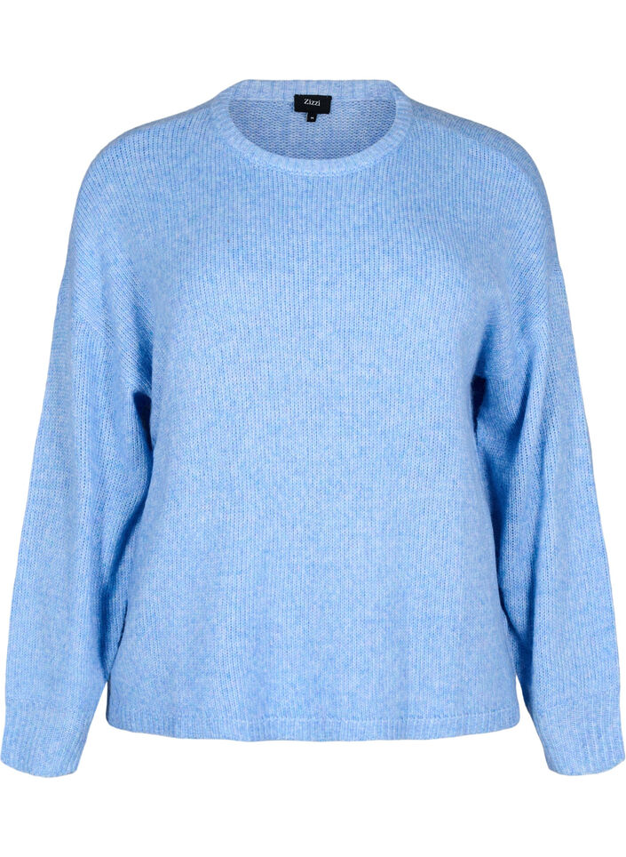 Langärmliger Strickpullover mit Wollanteil und Rundhalsausschnitt, Della R. Blue Mel., Packshot image number 0