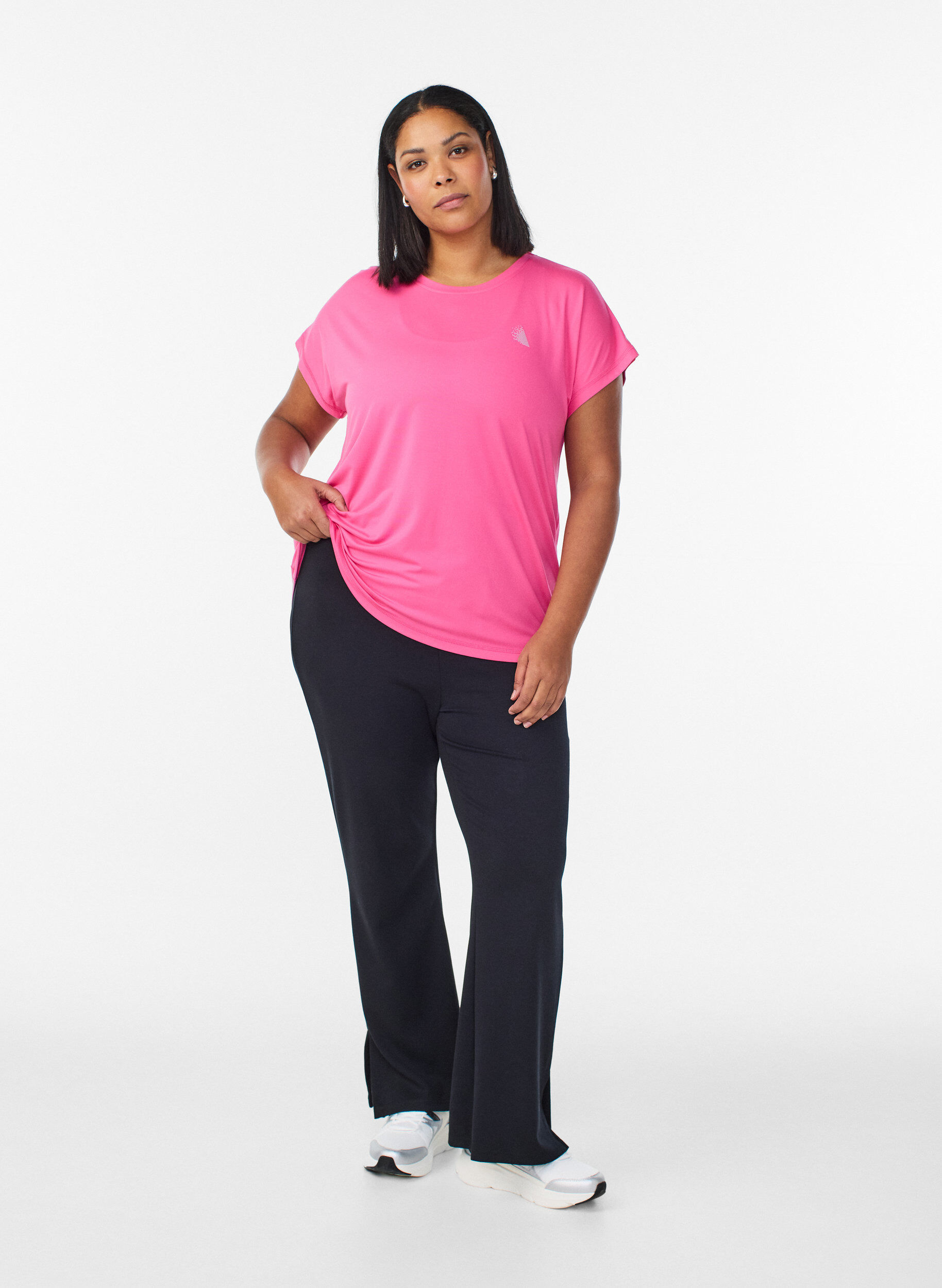 Zizzi Einfarbiges Trainings-T-Shirt, Pink, Model image number 1