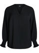 Bluse mit Smockb&uuml;ndchen und V-Ausschnitt, Schwarz, Packshot image number 0
