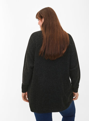 Gestrickter Melange-Pullover mit Perlenknöpfen an den Seiten	, Dark Grey Melange, Model image number 1