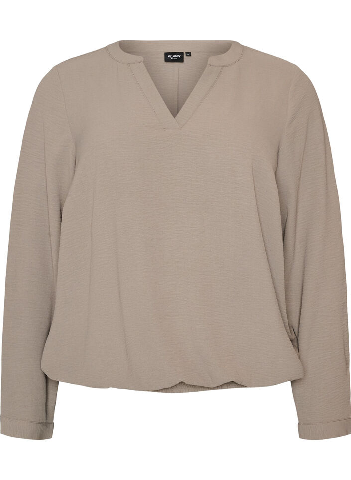 Bluse in Ballon-Silhouette mit V-Ausschnitt, Beige, Packshot image number 0