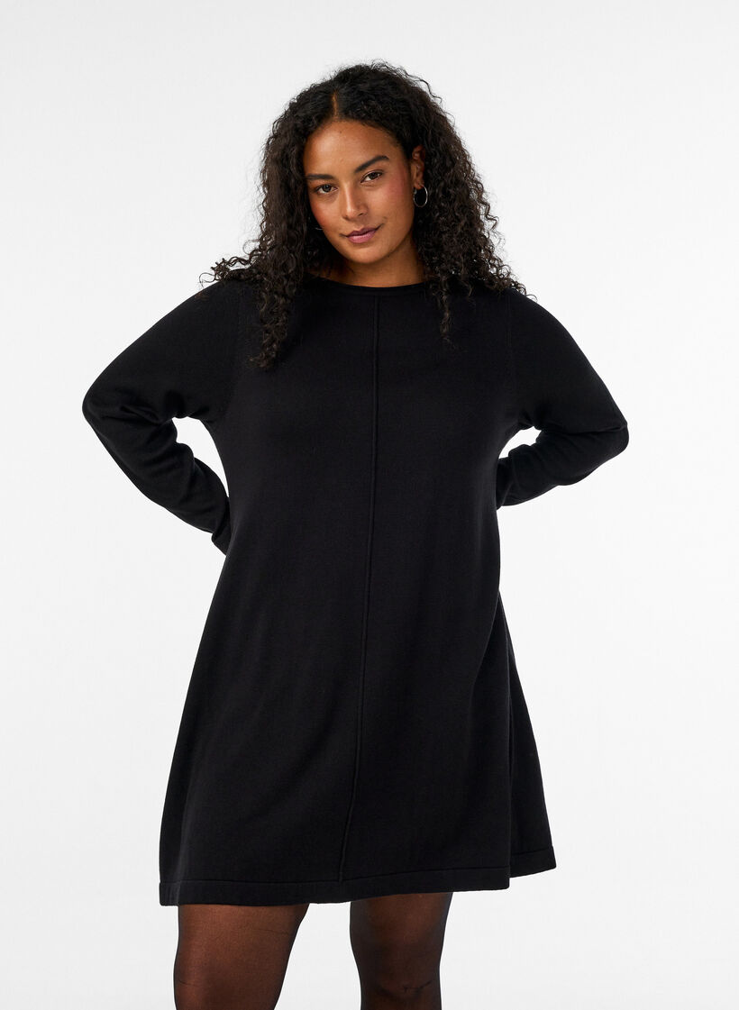 Strickkleid aus Baumwoll-Viskose-Mischung, Schwarz, Model image number 0