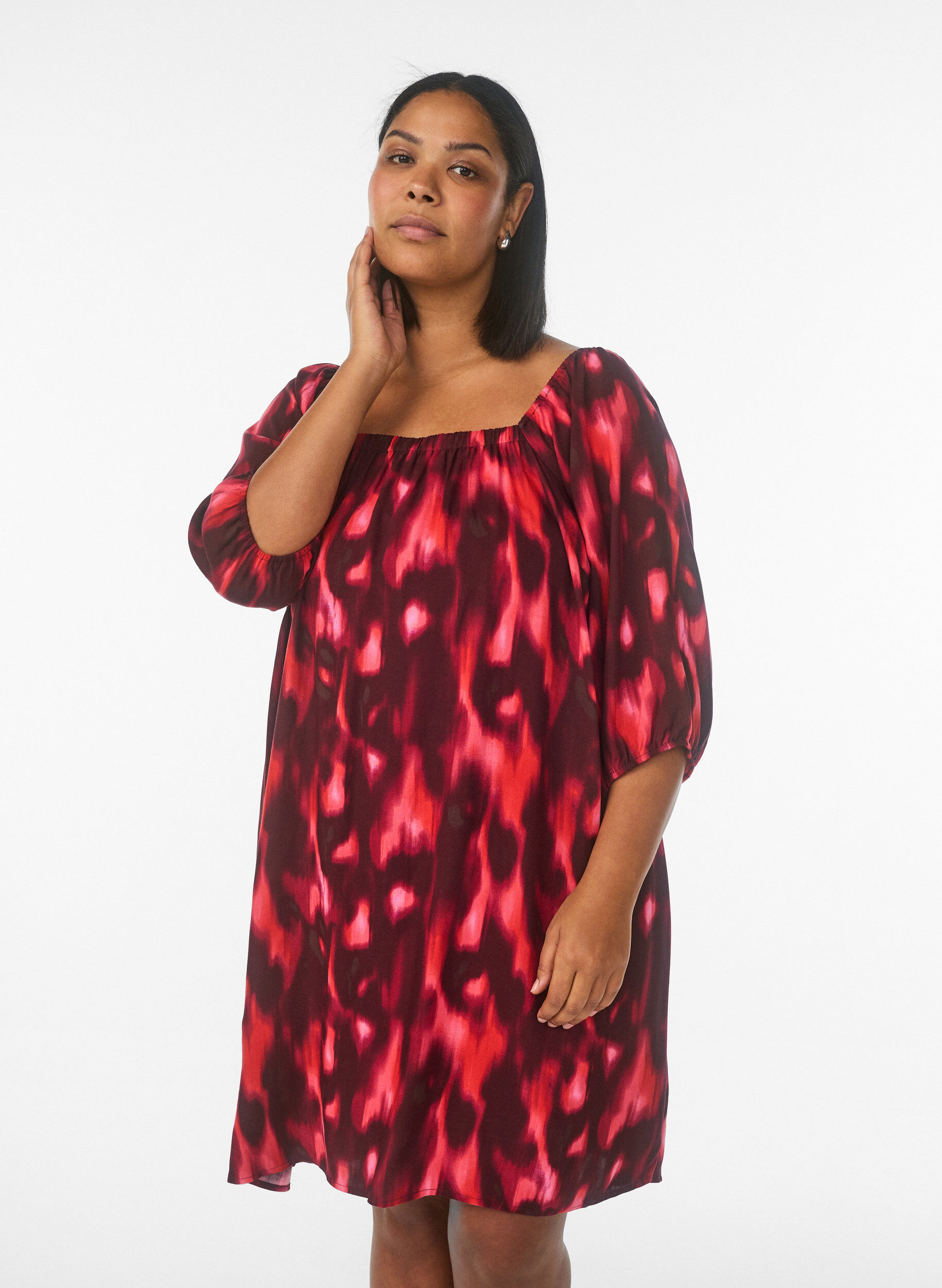 Zizzi Strandkleid aus Viskose mit Print, Pink, Model image number 0